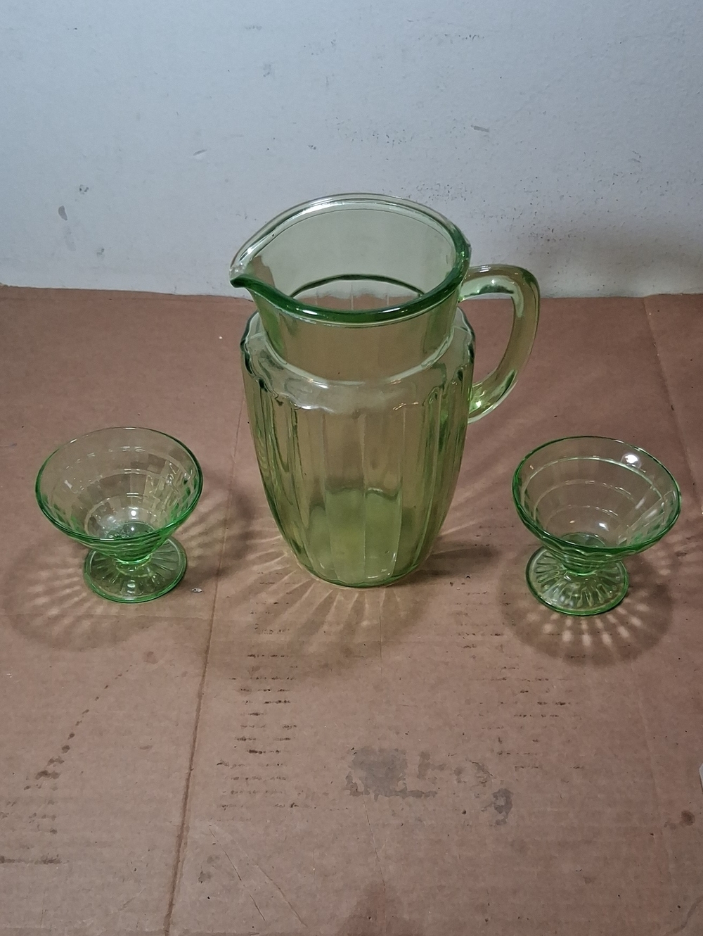 Depression Glass Anchor Hocking Princess Green Pitcher Vintage 1930 Plus 2 Cups